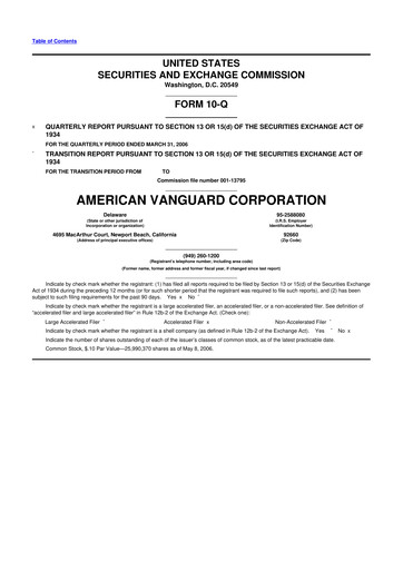 Miniature American Vanguard 10-Q Rapport trimestriel  