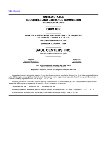 Miniature Saul Centers 10-Q Rapport trimestriel  