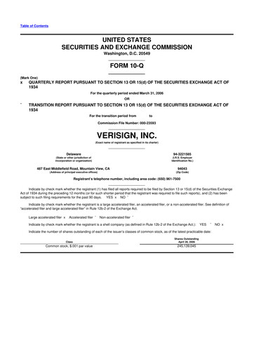 Thumbnail VeriSign 10-Q Quarterly Report FY 