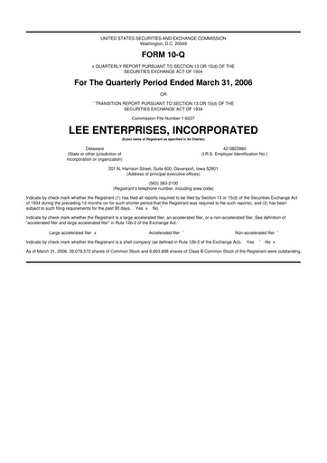 Thumbnail Lee Enterprises
 10-Q Quarterly Report FY 