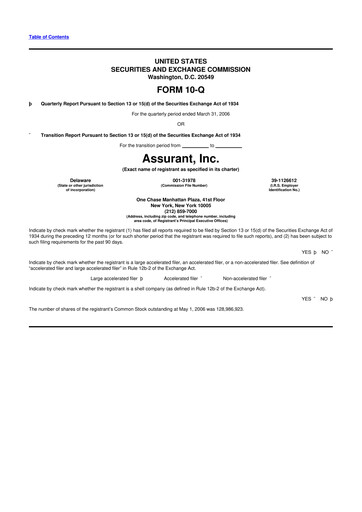 Thumbnail Assurant 10-Q Quarterly Report FY 