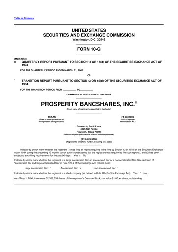 Thumbnail Prosperity Bancshares
 10-Q Quarterly Report FY 