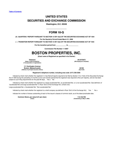 Thumbnail BXP, Inc.
 10-Q Quarterly Report FY 