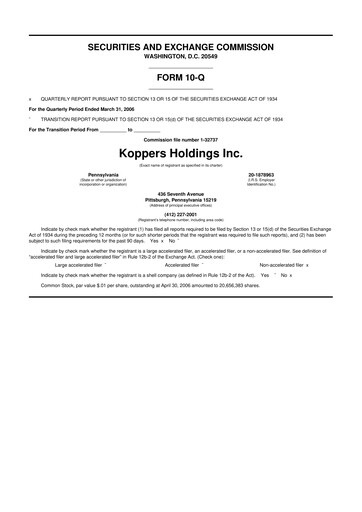 Thumbnail Koppers Holdings 10-Q Quarterly Report FY 
