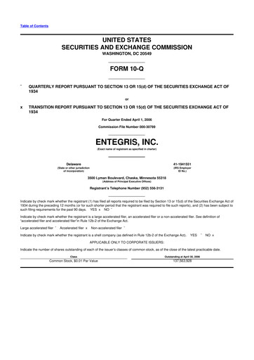 Miniature Entegris 10-Q Rapport trimestriel  