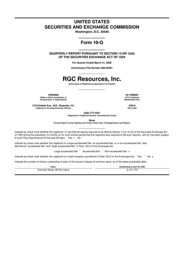 Miniature RGC Resources 10-Q Rapport trimestriel  