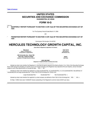 Thumbnail Hercules Capital
 10-Q Quarterly Report FY 