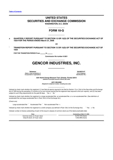 Miniature Gencor Industries
 10-Q Rapport trimestriel  