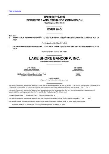 Thumbnail Lake Shore Bancorp 10-Q Quarterly Report FY 