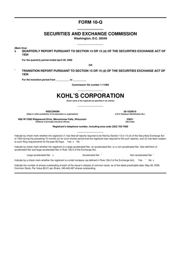Thumbnail Kohl's
 10-Q Quarterly Report FY 