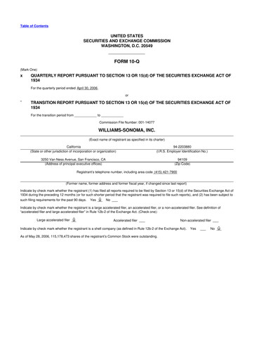 Thumbnail Williams-Sonoma 10-Q Quarterly Report FY 