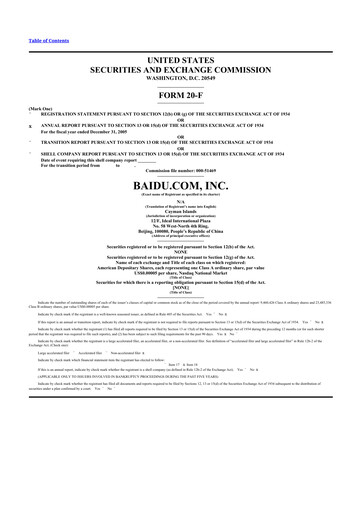 Miniature Baidu 20-F Rapport annuel 