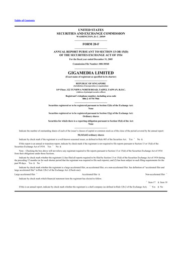 Thumbnail GigaMedia 20-F Annual Report 