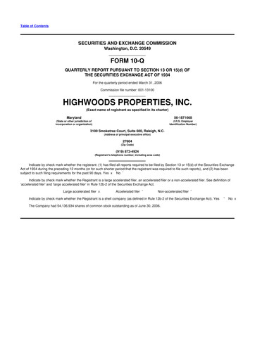 Thumbnail Highwoods Properties
 10-Q Quarterly Report FY 