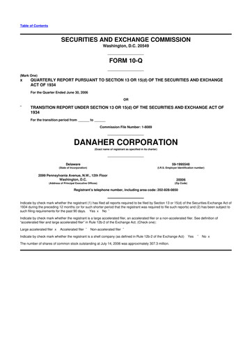 Miniature Danaher 10-Q Rapport trimestriel  