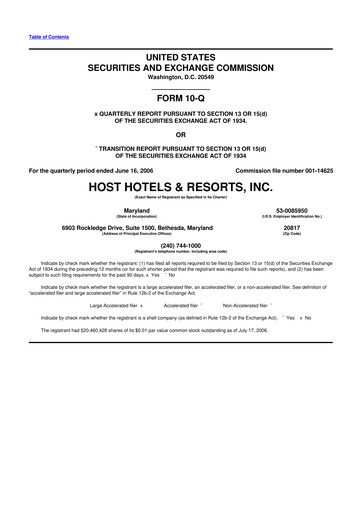 Thumbnail Host Hotels & Resorts
 10-Q Quarterly Report FY 