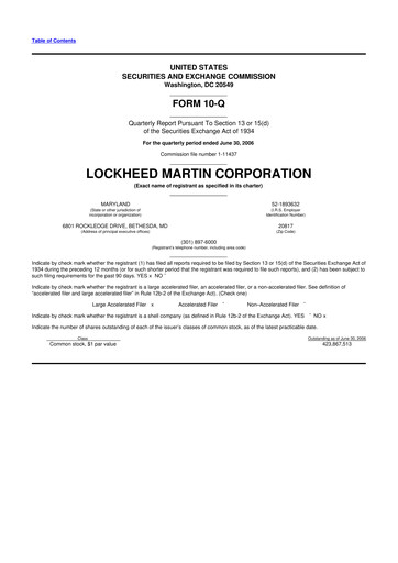 Thumbnail Lockheed Martin 10-Q Quarterly Report FY 