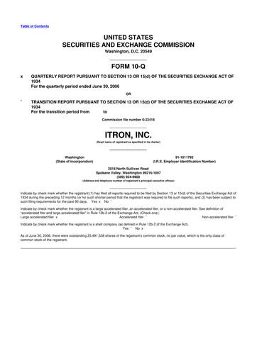 Thumbnail Itron
 10-Q Quarterly Report FY 