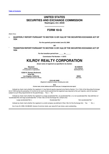 Thumbnail Kilroy Realty 10-Q Quarterly Report FY 