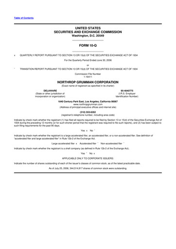 Thumbnail Northrop Grumman 10-Q Quarterly Report FY 