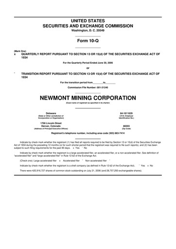 Thumbnail Newmont 10-Q Quarterly Report FY 