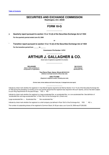 Thumbnail Arthur J. Gallagher & Co.
 10-Q Quarterly Report FY 