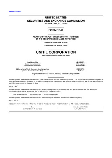 Thumbnail Unitil Corporation
 10-Q Quarterly Report FY 