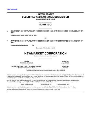 Miniature NewMarket Corp 10-Q Rapport trimestriel  