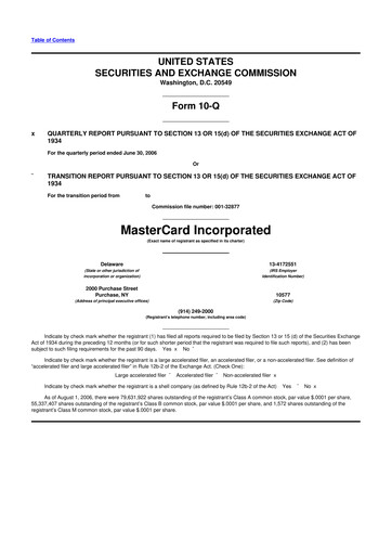 Vorschaubild Mastercard 10-Q Quartalsbericht  