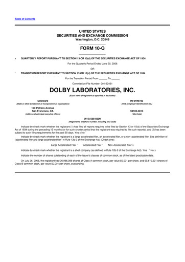 Thumbnail Dolby 10-Q Quarterly Report FY 