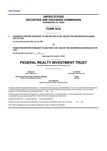 Thumbnail Federal Realty Investment Trust
 10-Q Quarterly Report FY 