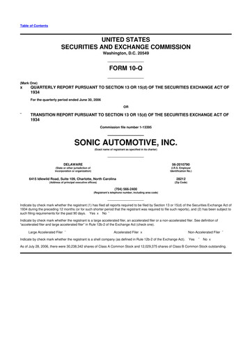 Thumbnail Sonic Automotive
 10-Q Quarterly Report FY 