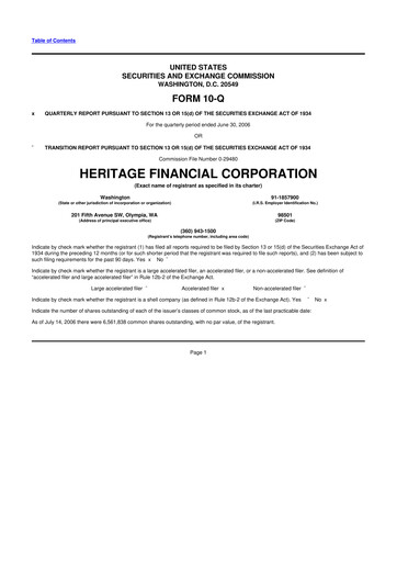 Thumbnail Heritage Financial 10-Q Quarterly Report FY 