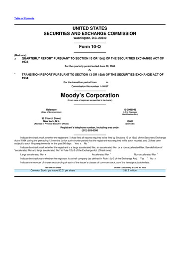 Thumbnail Moody's 10-Q Quarterly Report FY 