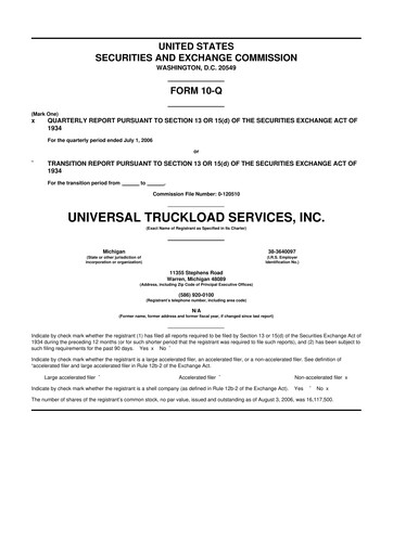 Thumbnail Universal Logistics Holdings 10-Q Quarterly Report FY 