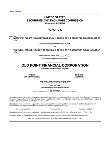 Thumbnail Old Point Financial 10-Q Quarterly Report FY 