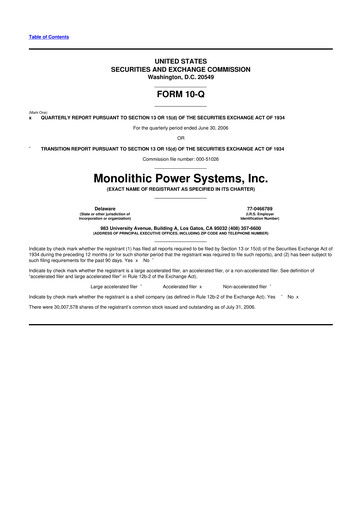 Miniature Monolithic Power Systems 10-Q Rapport trimestriel  