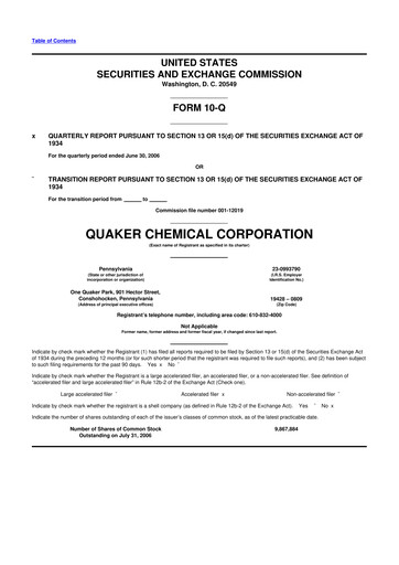 Miniature Quaker Houghton 10-Q Rapport trimestriel  