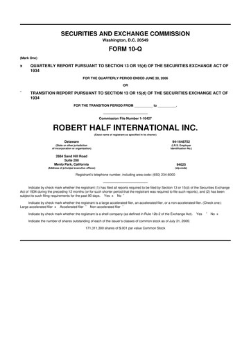 Miniature Robert Half 10-Q Rapport trimestriel  