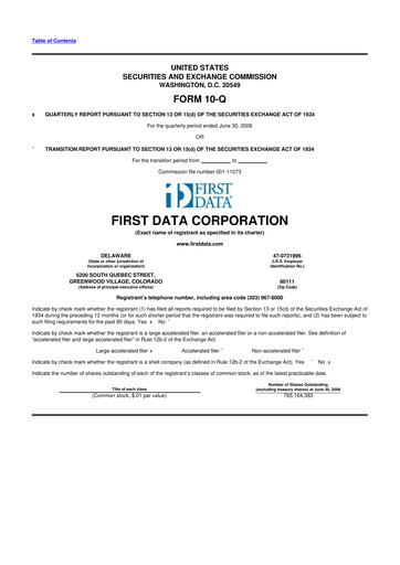 Thumbnail First Data Corporation 10-Q Quarterly Report FY 