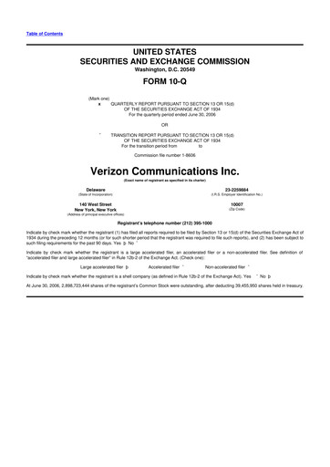 Thumbnail Verizon 10-Q Quarterly Report FY 