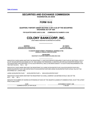 Vorschaubild Colony Bankcorp 10-Q Quartalsbericht  