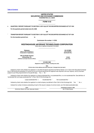 Miniature Wabtec 10-Q Rapport trimestriel  