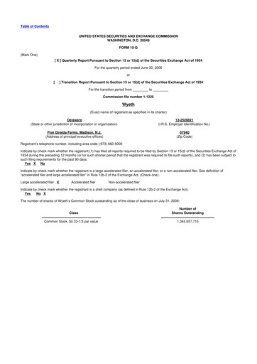 Miniature Wyeth 10-Q Rapport trimestriel  