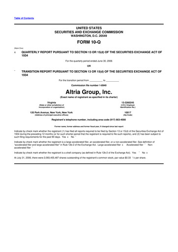 Thumbnail Altria Group 10-Q Quarterly Report FY 