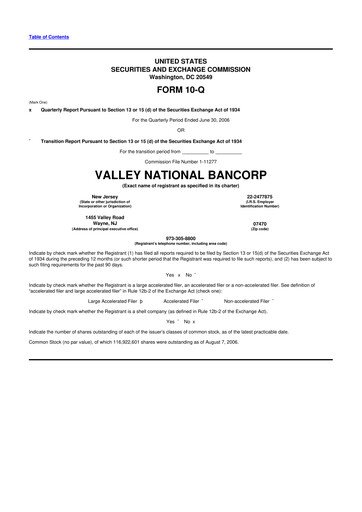 Thumbnail Valley Bank 10-Q Quarterly Report FY 