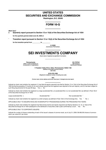 Thumbnail SEI Investments 10-Q Quarterly Report FY 