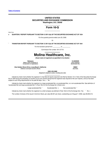Thumbnail Molina Healthcare
 10-Q Quarterly Report FY 