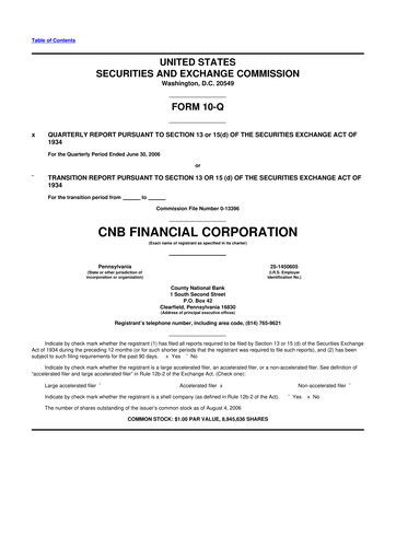 Thumbnail CNB Financial Corp 10-Q Quarterly Report FY 