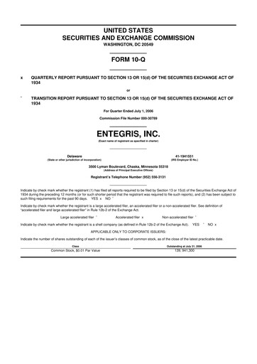 Miniature Entegris 10-Q Rapport trimestriel  